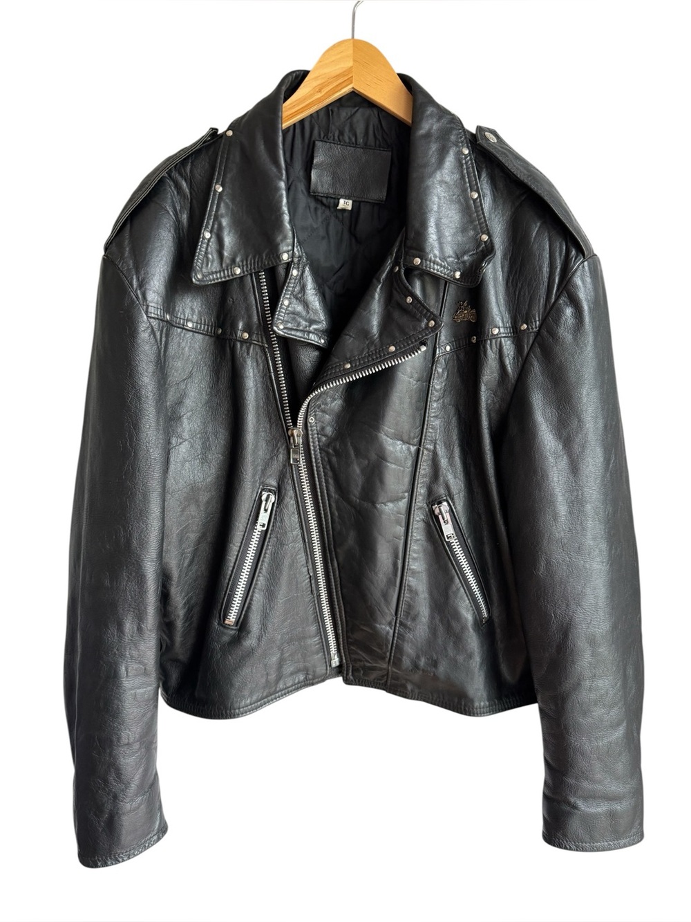 Vintage Screaming Eagle Black Leather Motorcycle Jacket Mens XL Studded Moto